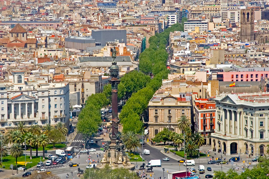 Las Ramblas em Barcelona vista de cima