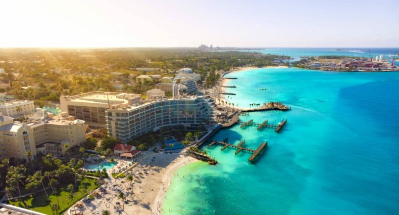Vista aérea do resort Hilton, em Nassau, Bahamas