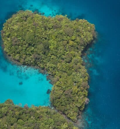 Vista de cima da Ilhas Chelbacheb -representa seguro viagem Palau