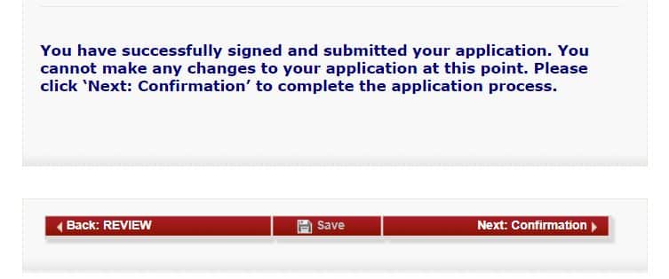 Parte da página do site do consulado americano onde é preenchido o DS-160 na parte de finalização do envio do formulário
