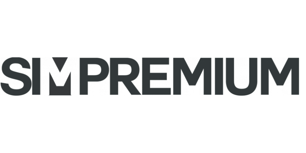Logo da Sim Premium, sendo o fundo brando e as letras no tom grafite