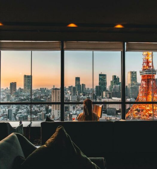 Imagem tirada da da Torre de Tóquio através da janela do hotel The Prince Park Tower.
