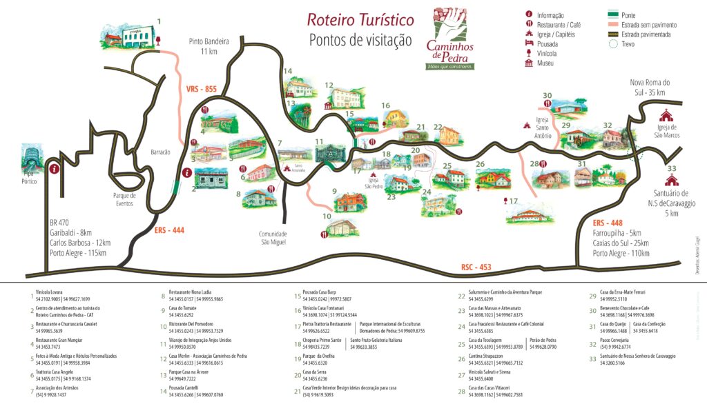 Mapa com os atrativos da rota Caminhos de Pedra, de Bento Gonçalves
