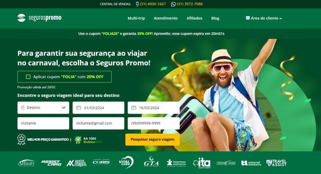 Print da tela de entrada do site da Seguros Promo