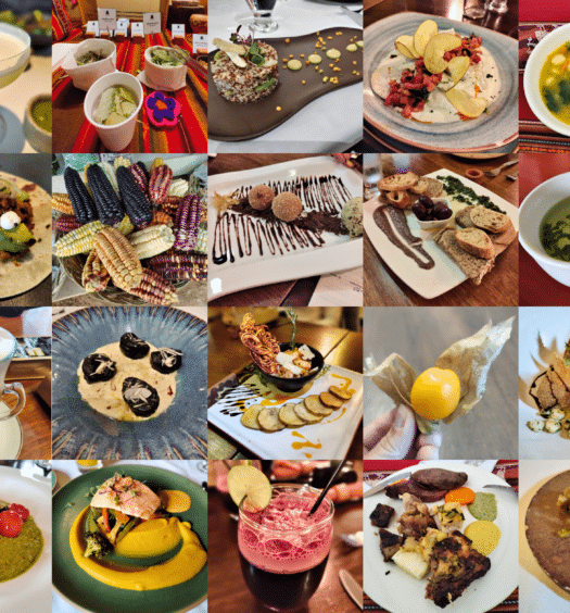 compilado de várias fotos de pratos peruanos para representar o post onde comer em Cusco