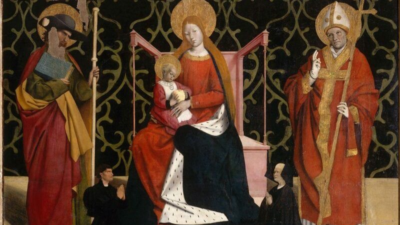 o que fazer em avignon na França Foto: Diego Imai Imagem de um quadro no Museu Petit Palais com a imagem de uma mulher no centro segurando uma criança e em cada lado dela um homem.